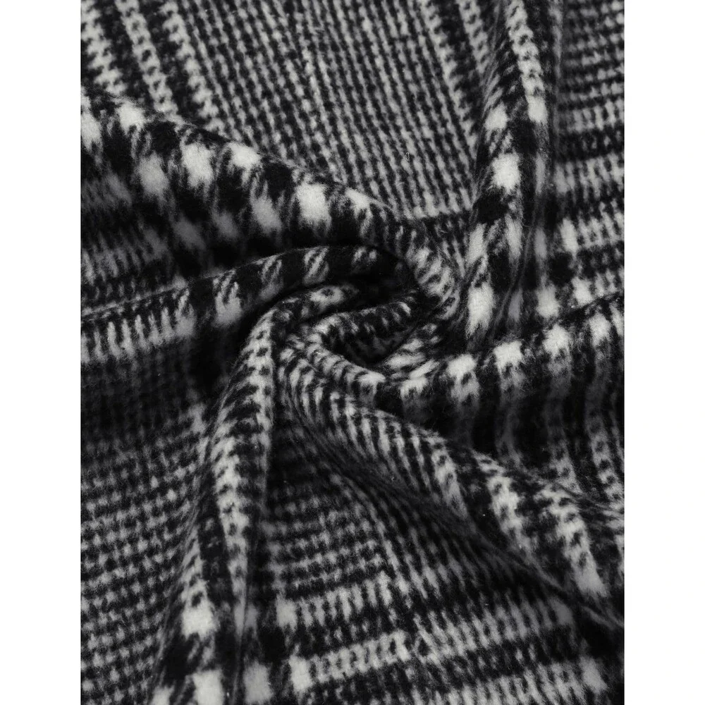 COOFANDY Men's Black Plaid Overcoat Winter Peacoat Men Wool Coats Trench Coat L